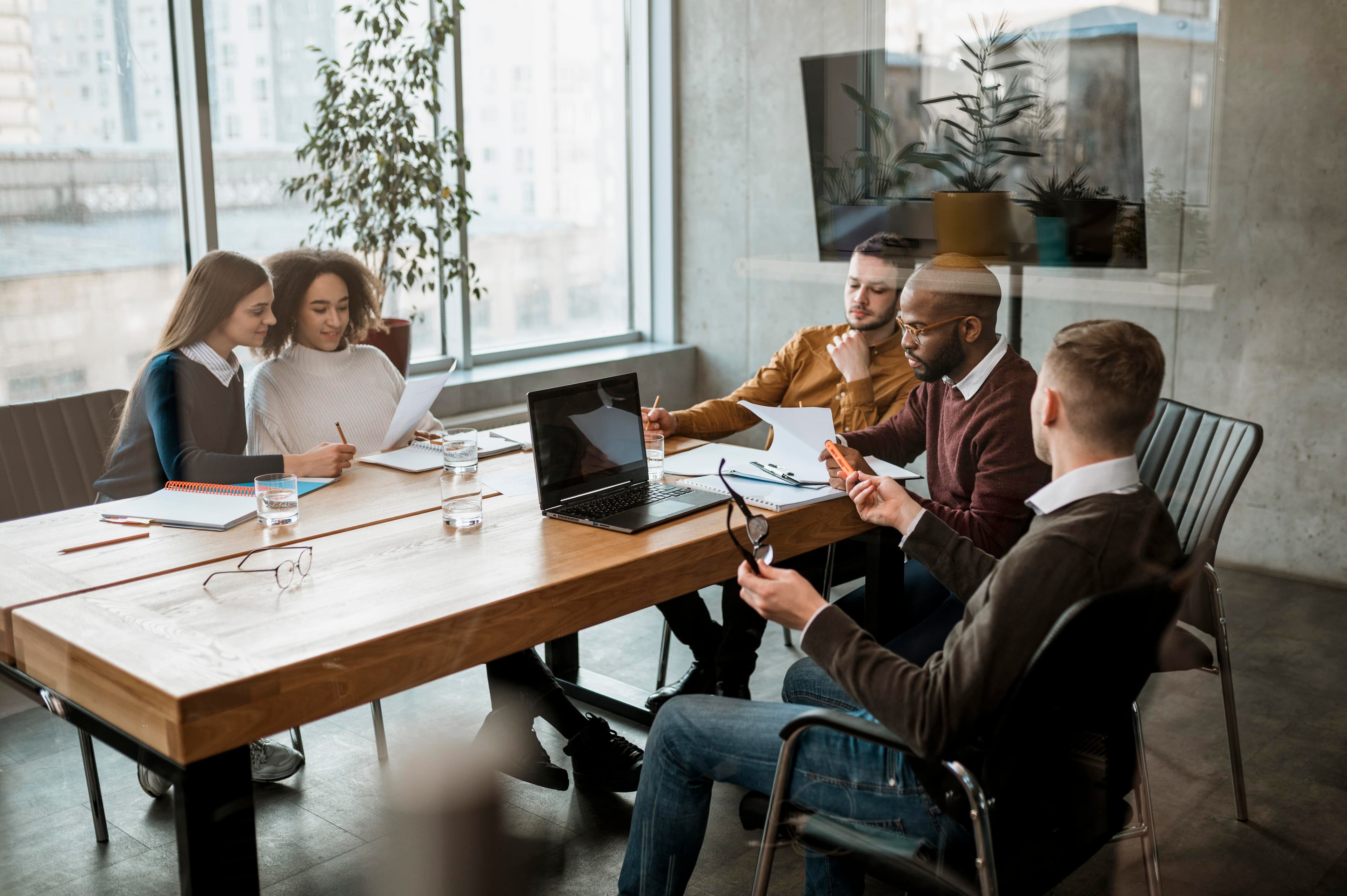 Team working together in an office environment